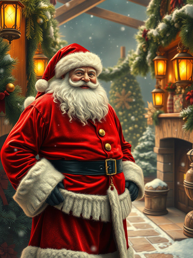 Nostalgic Santa Claus Holiday Postcard in Americana Style