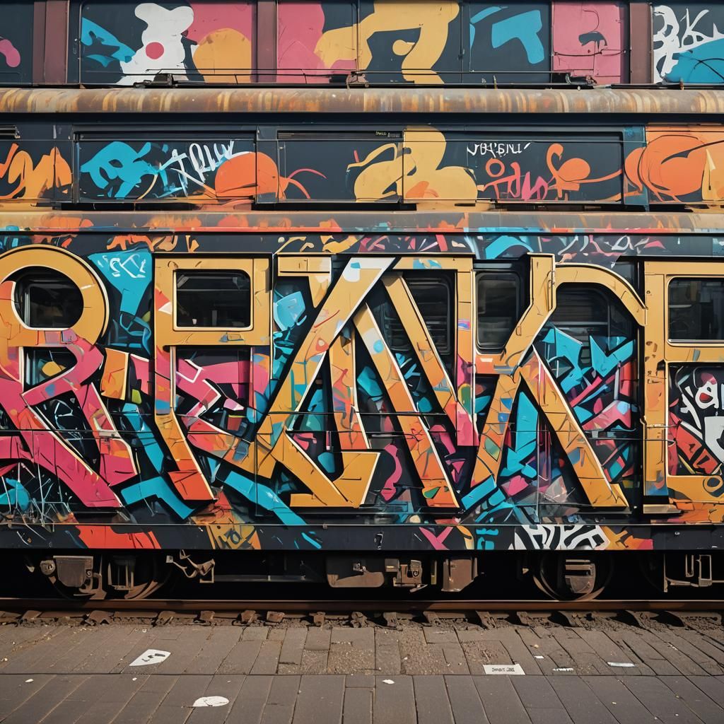 Colorful Graffiti Train Car in Street Art Style