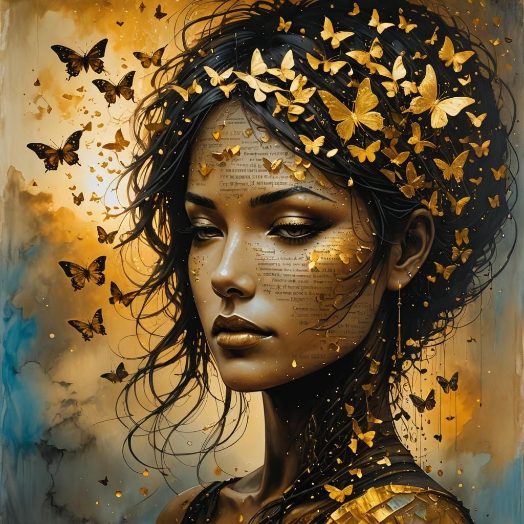 Golden Silhouette Face in Surreal Expressionist Style