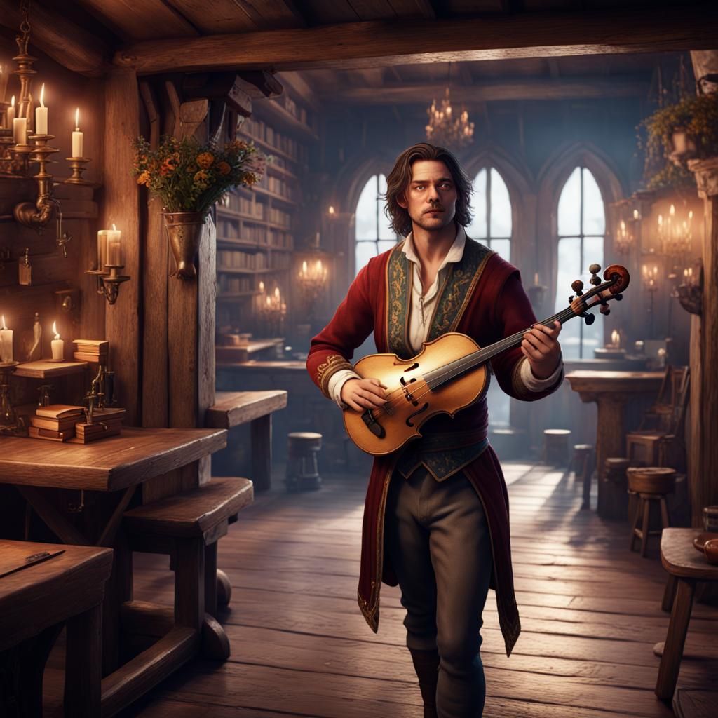 Male Bard Singing Sad Song in Tavern