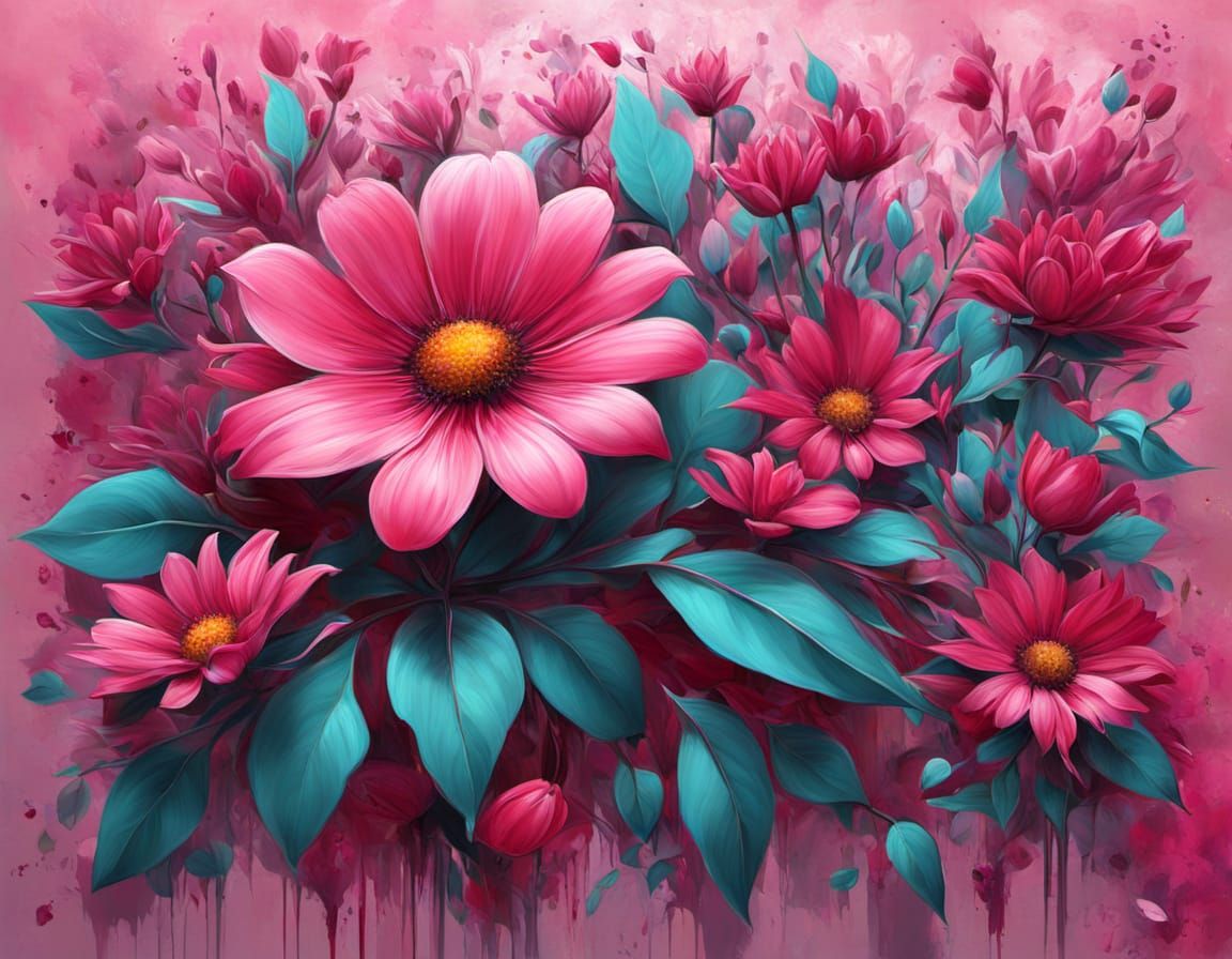 Abstract Surrealism Pink Flowers Painting