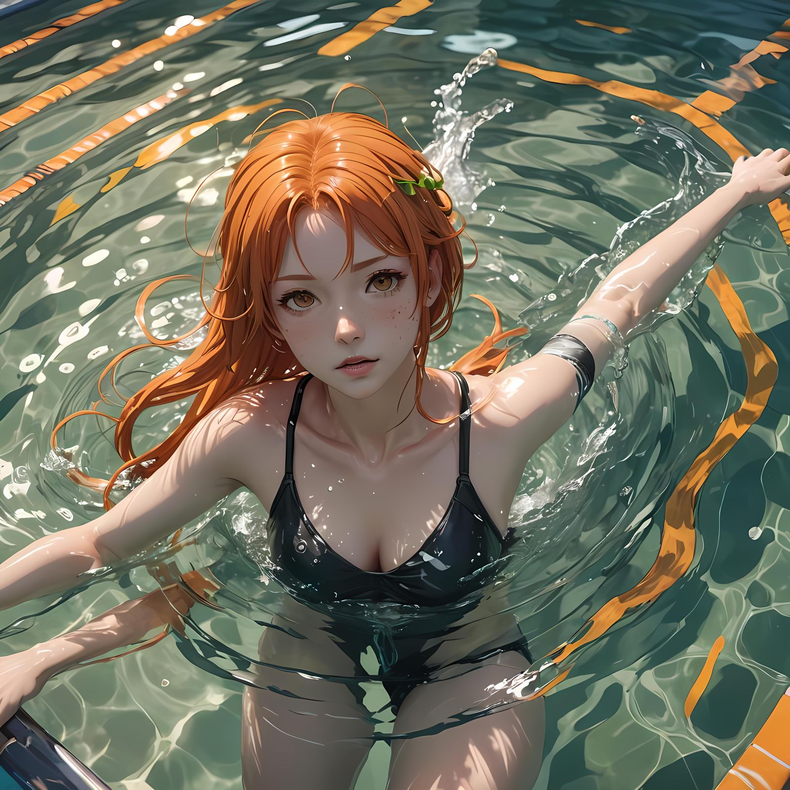 Anime Girl with Orange Hair in 3D Art