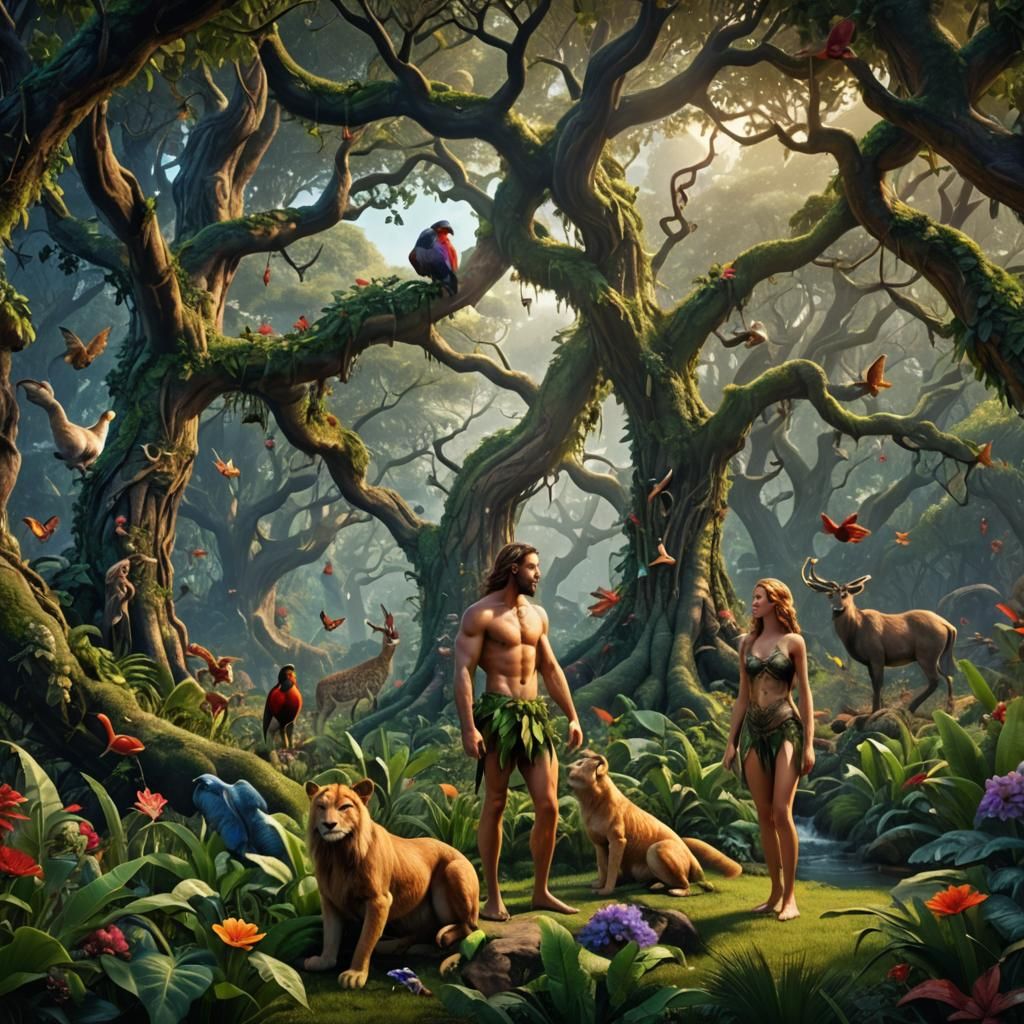 Adam and Eve in Eden: A Fantastical Painting
