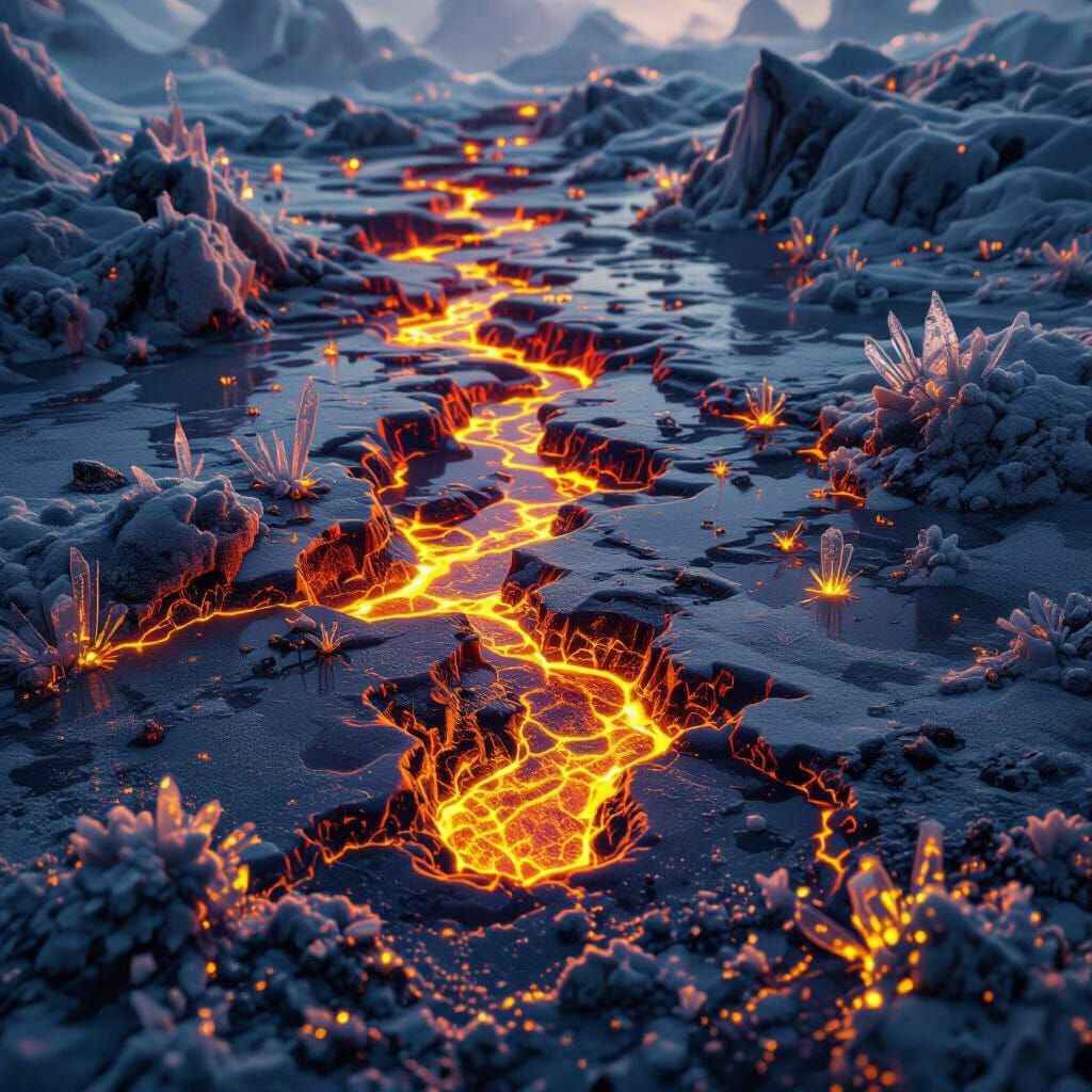 Fiery Footprint in Frozen Landscape