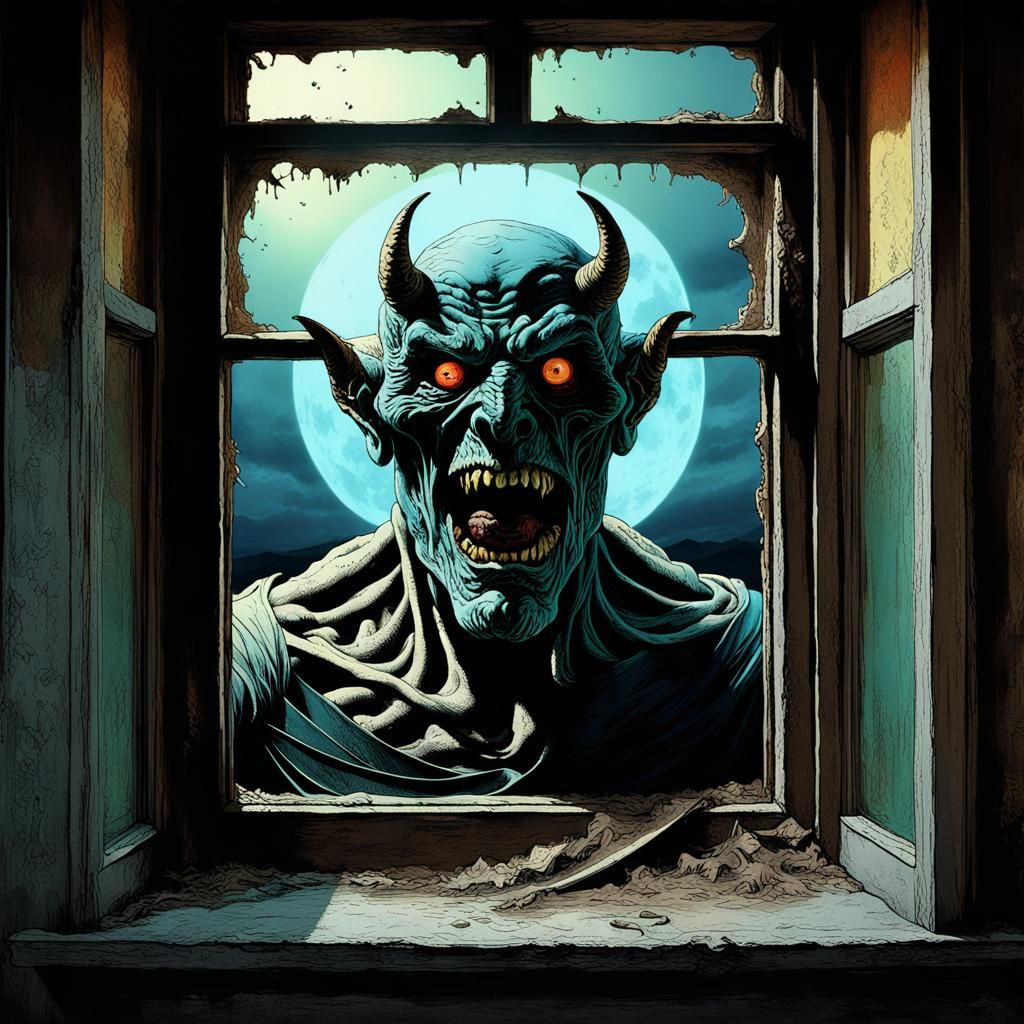 Demon face in a window