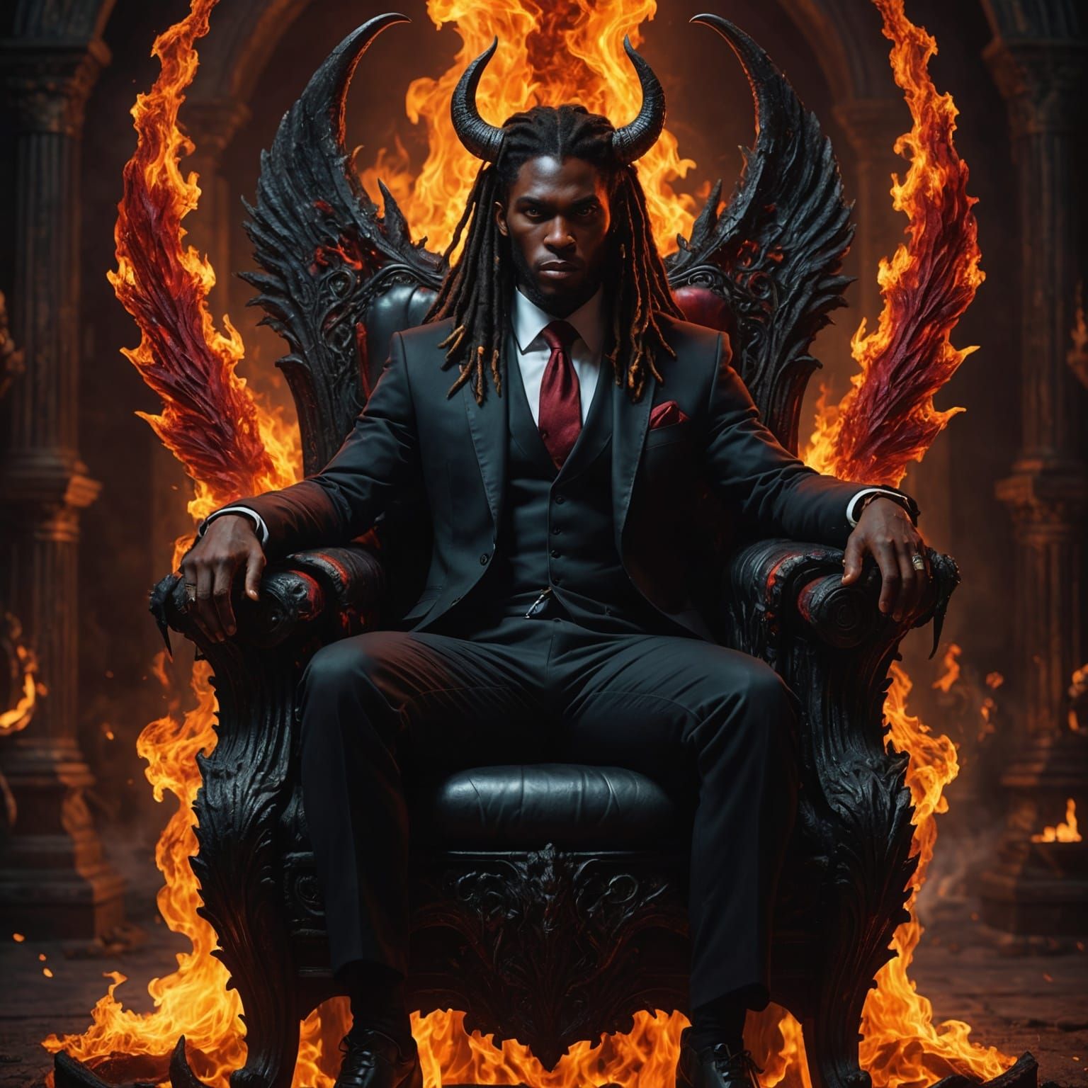 Demon King on Throne in Flames: Matte Painting