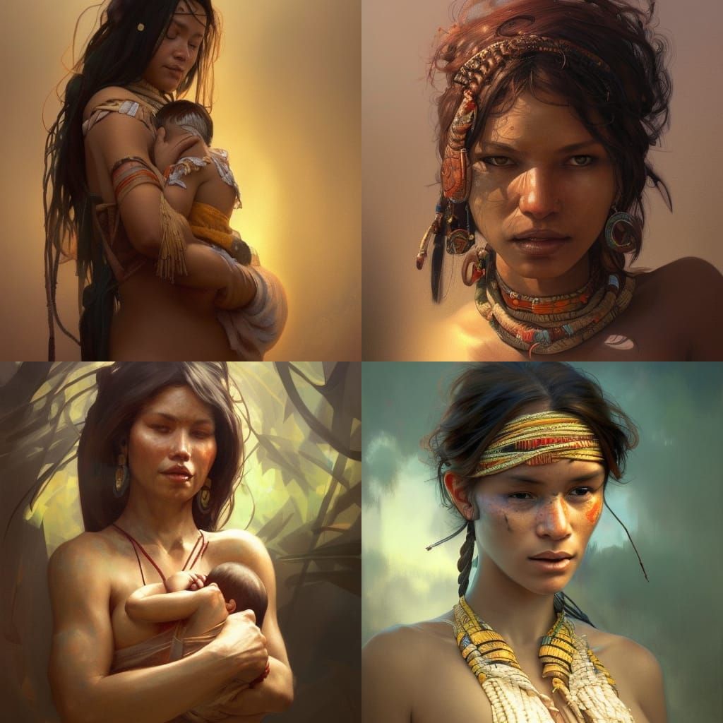 Tribal Woman Breastfeeding: Hyperdetailed Portrait