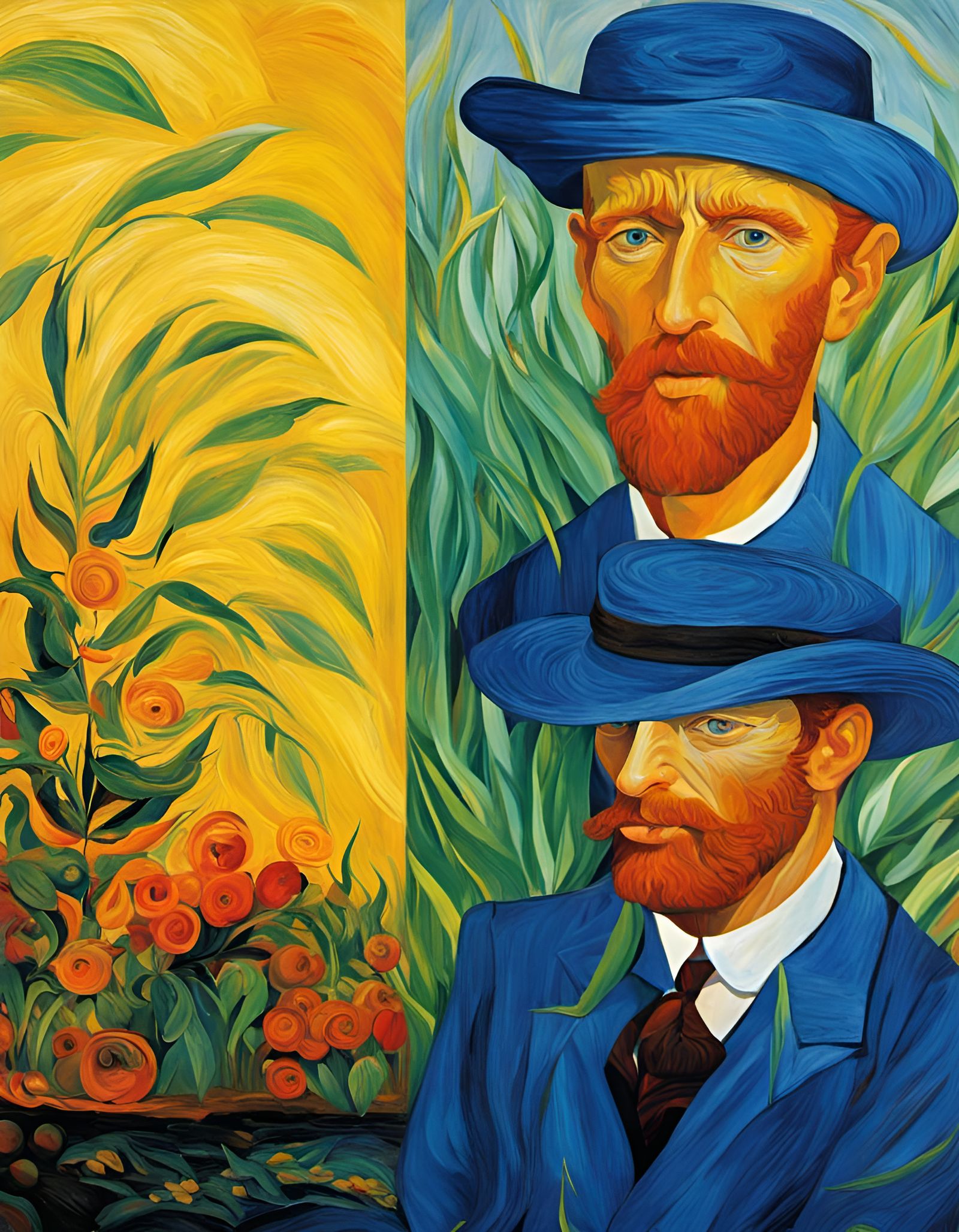 Surreal Faces Hidden in Impressionist Sunflower Field