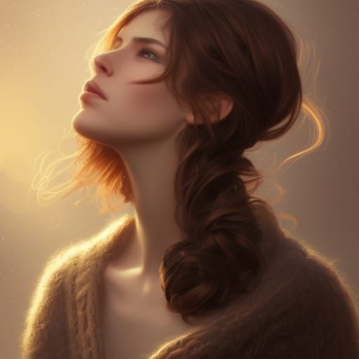 Detailed Portrait of Brown-Haired Girl in Art Nouveau Style