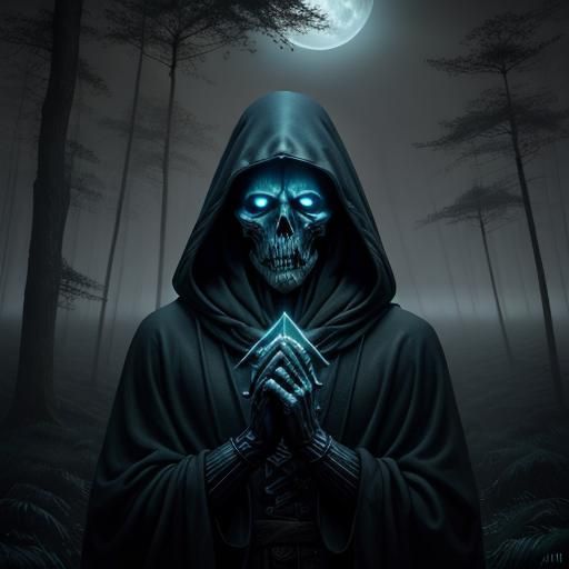 Grim Reaper in Ethereal Moonlight: Gothic Fantasy Illustrati...