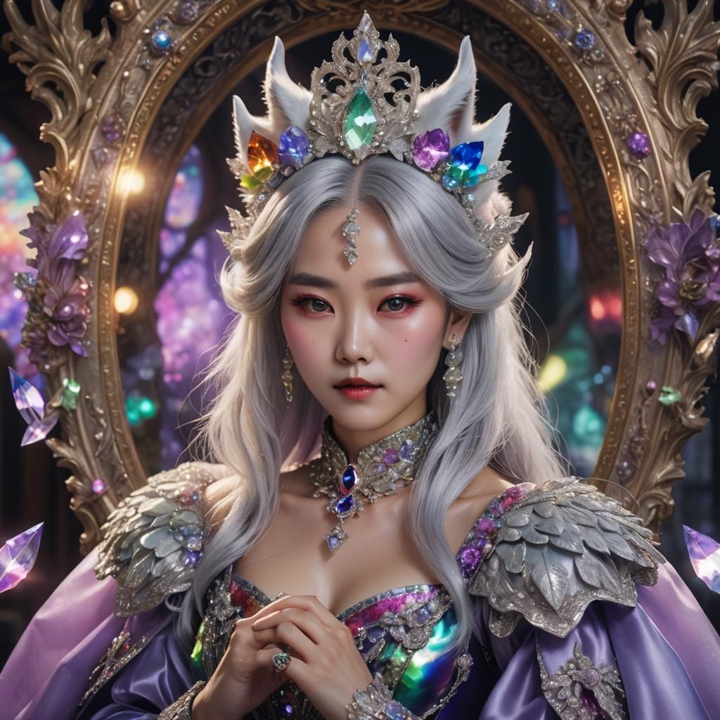 Korean Vampire Queen Portrait with Rainbow Dress