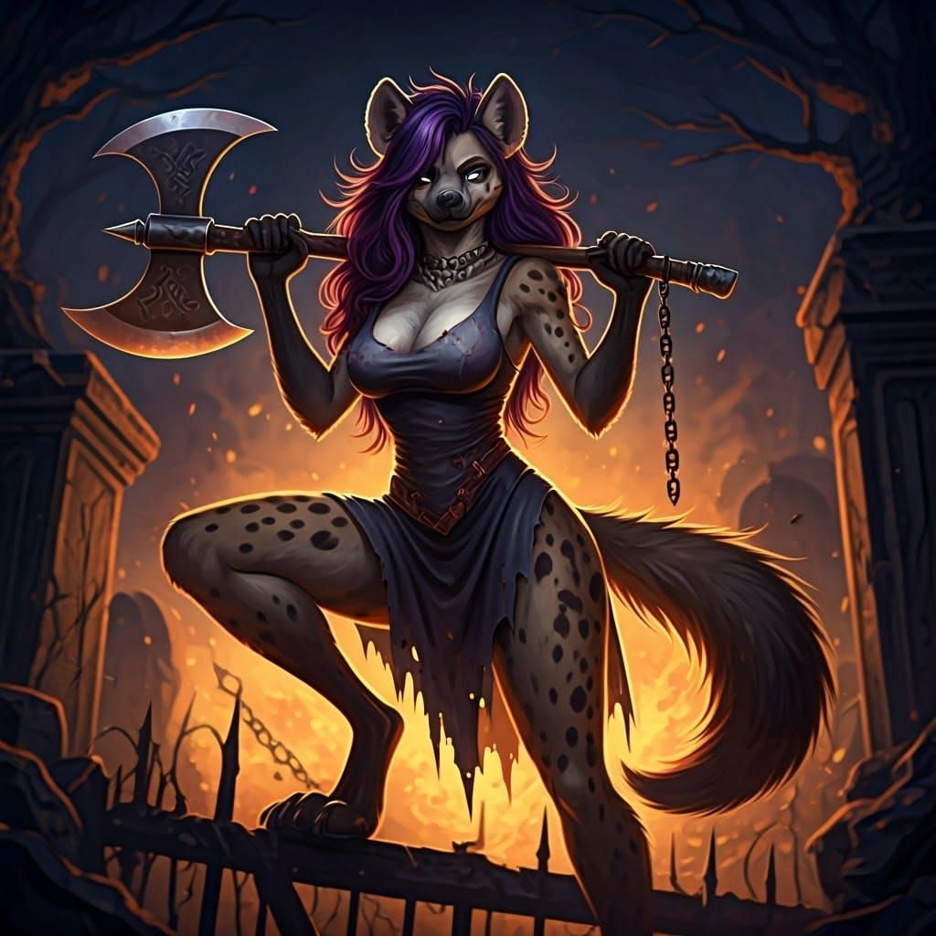 Cyberpunk Furry Hyena Warrior, Battle-Ready