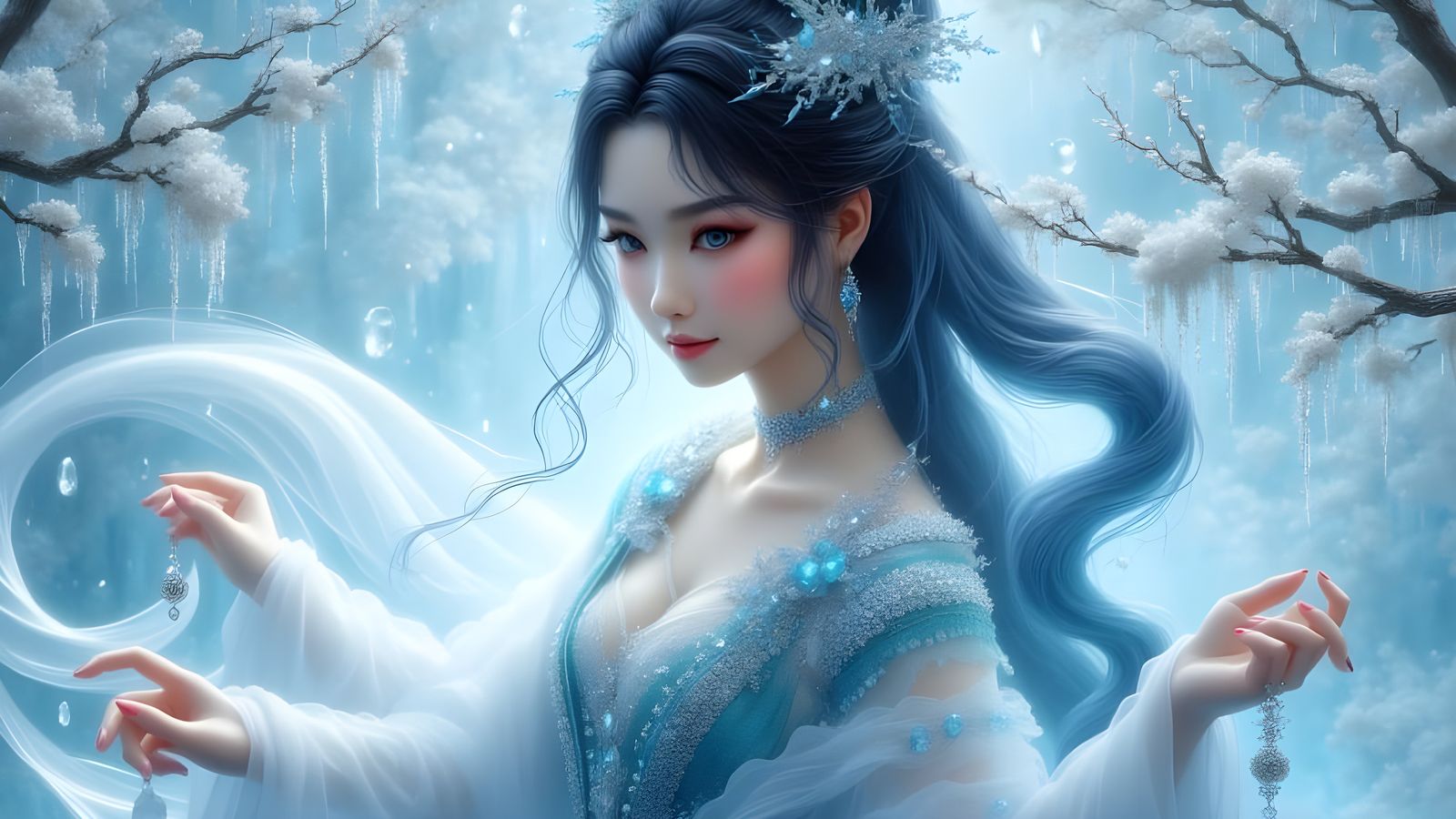 Naksu in Ice Stone: Detailed 3D Anime Portrait