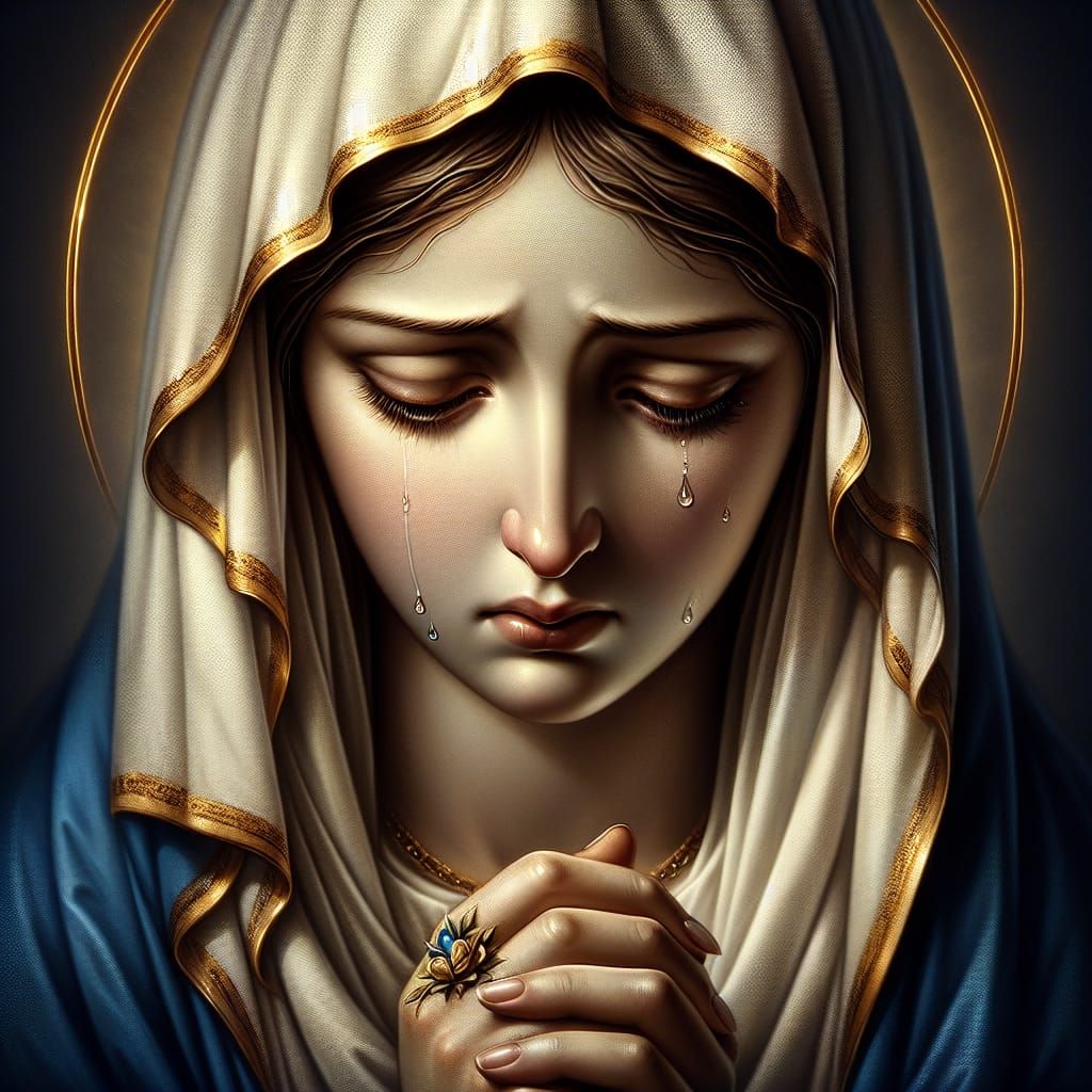 Sorrowful Holy Mary with Golden Halo