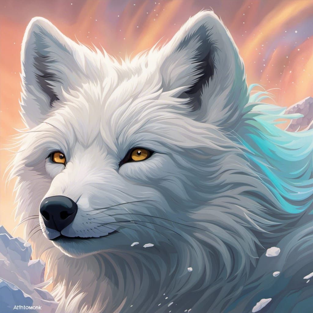 Arctic Fox in Natural Habitat with Aurora Borealis