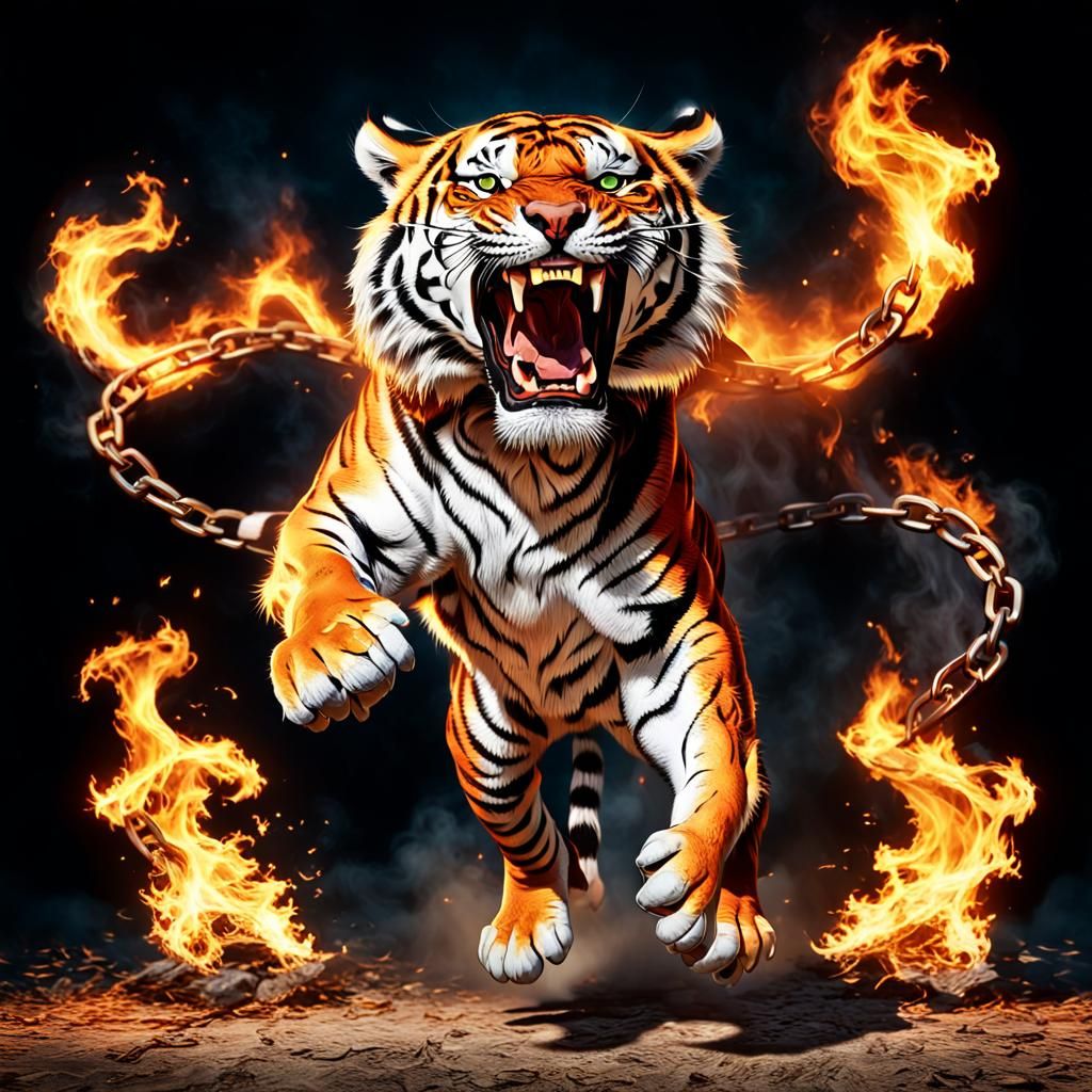 Fierce Tiger Roaring Portrait in Studio Lighting