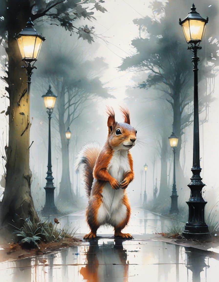 Neon Park Scene in Watercolour Style