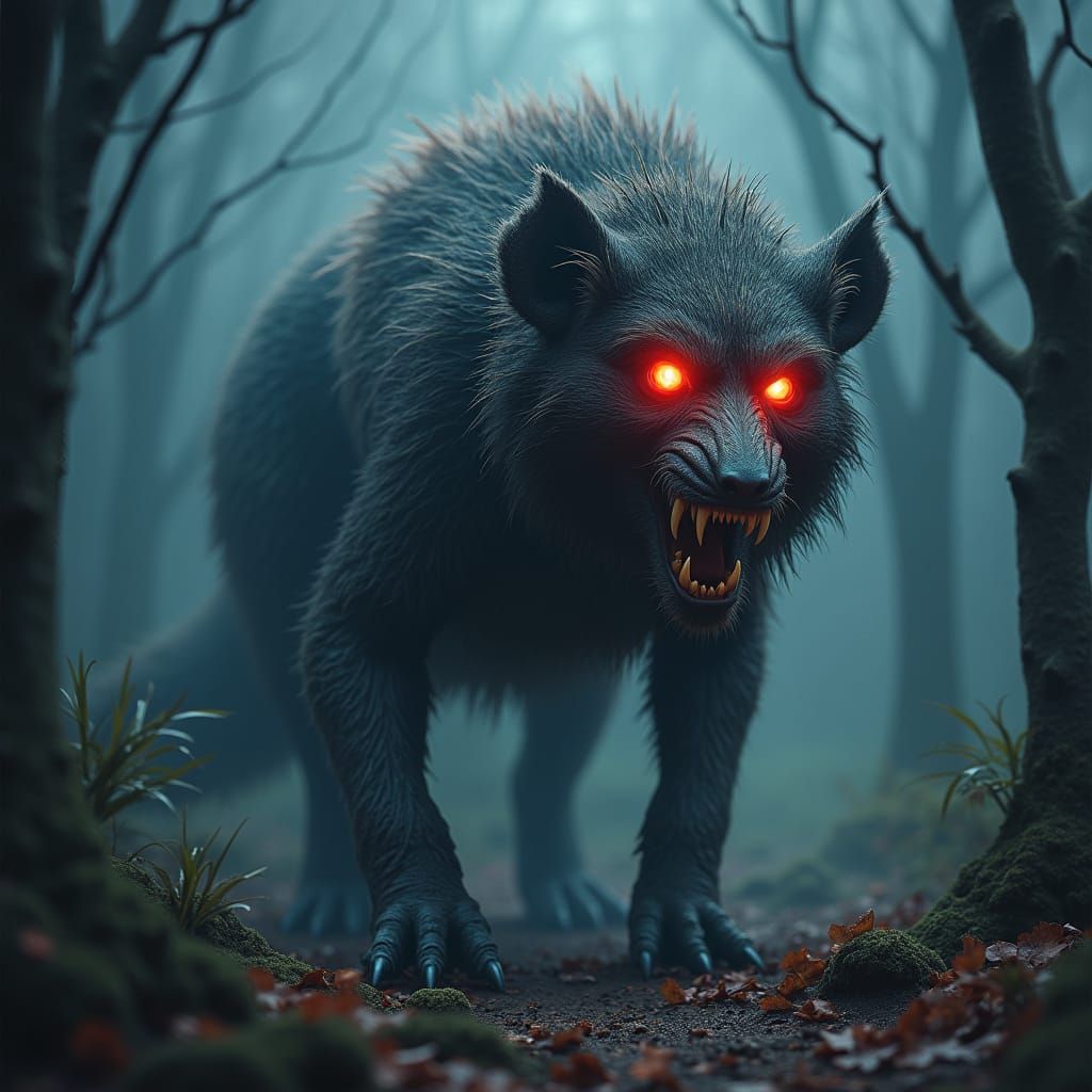 Feral Ape Creature in Dark Fantasy Landscape