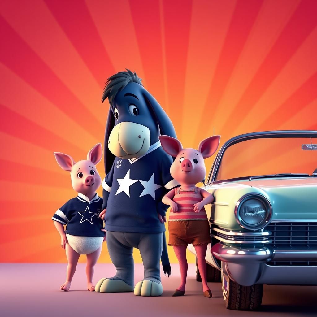 Eeyore and Piglet in Cowboys Gear, 3D Art