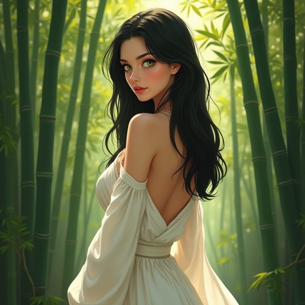 Ethereal Woman in Bamboo Forest