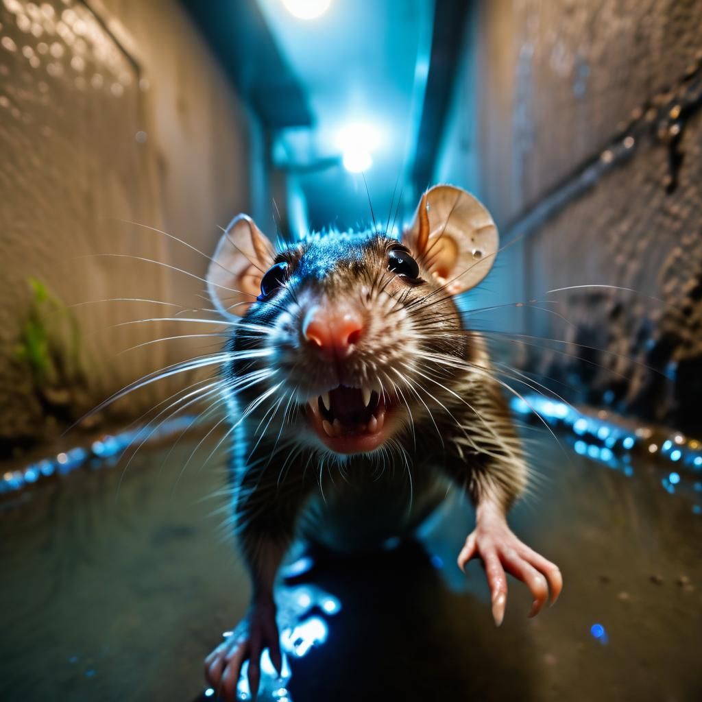 Grinning Rat Selfie in Bioluminescent Sewer