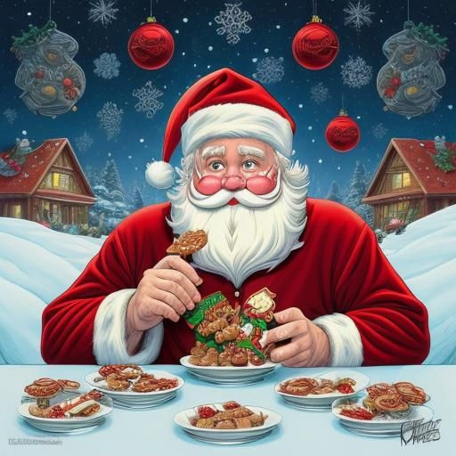 Cartoon Santa Claus' Cookie Feast: Comic Book Style