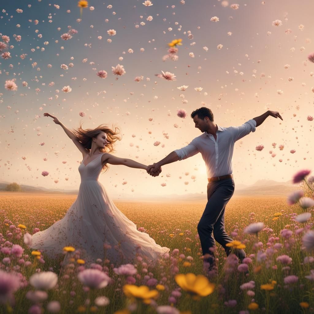 Couple Dancing in Flower Field: Matte Painting
