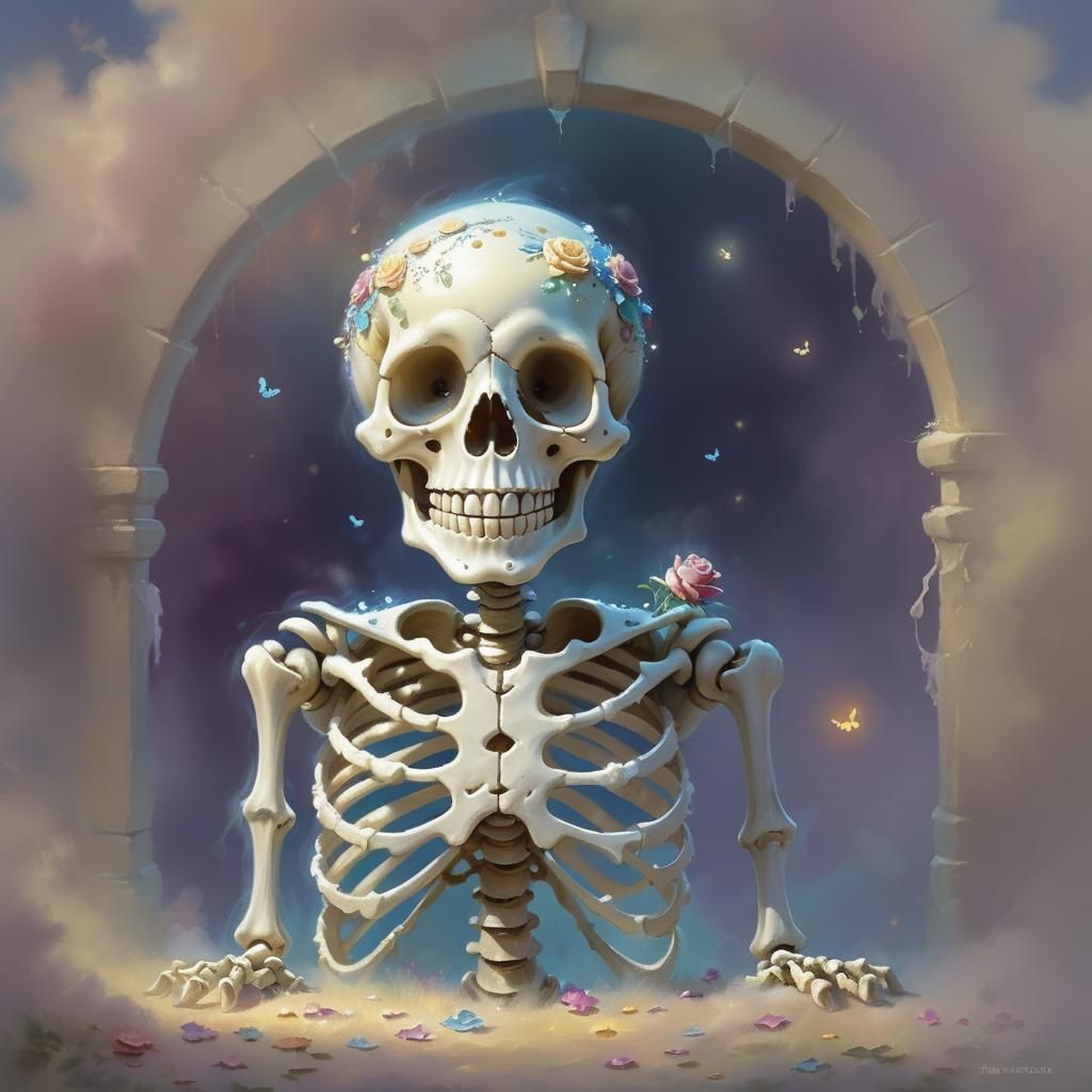 Adorable Skeleton in Ethereal Fantasy Style