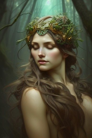 Celtic Forest Goddess Portrait in Dynamic Concept Art Style