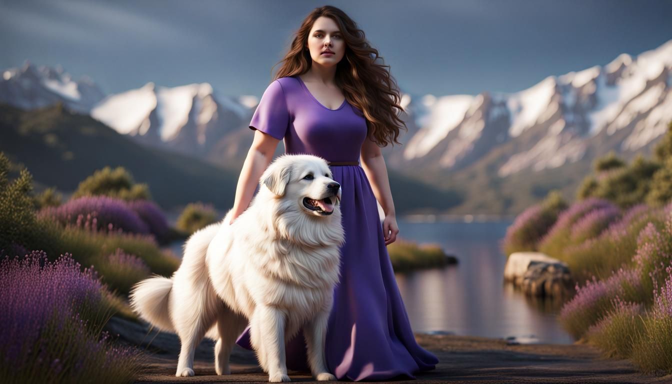 Woman and Dog Portrait in Hyperrealistic Style