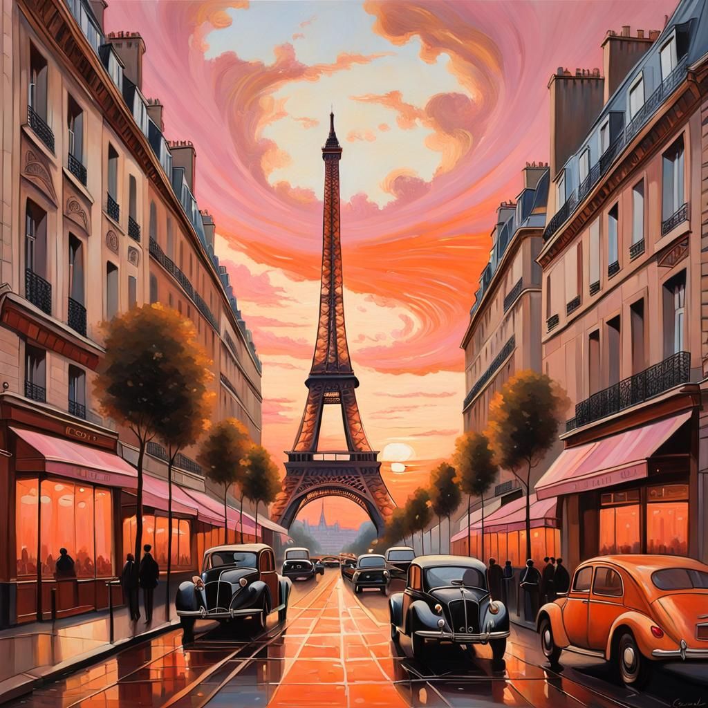Eiffel Tower Sunset: Detailed Matte Oil Painting