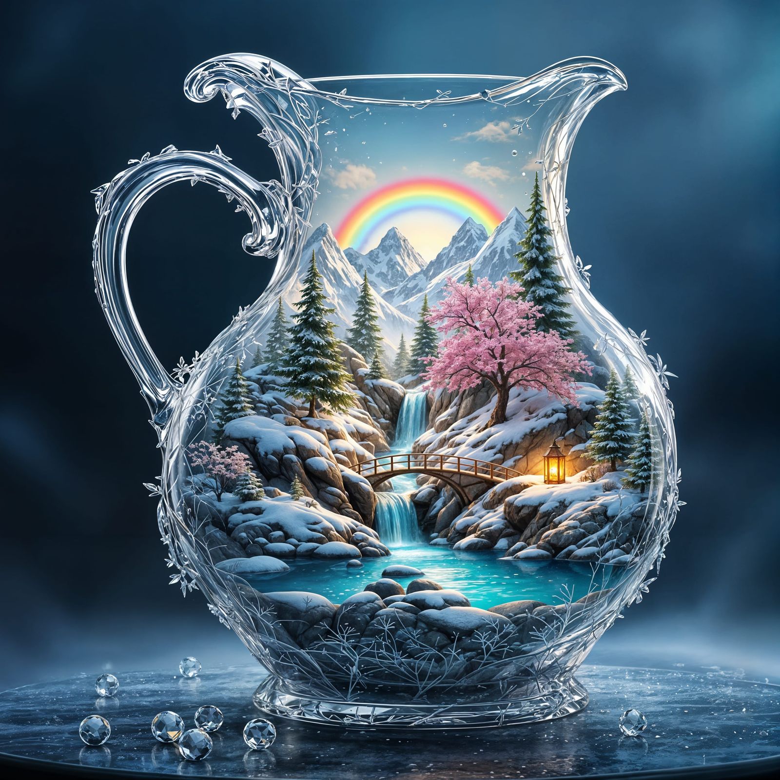 Ethereal Winter Vase in Crystal Glass with Miniature Snowy S...