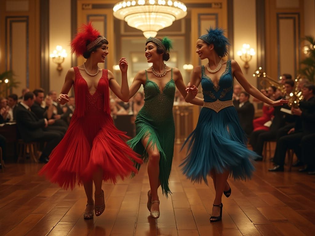 Flappers Dancing the Charleston in a 1920s Jazz Age Dance Ha...