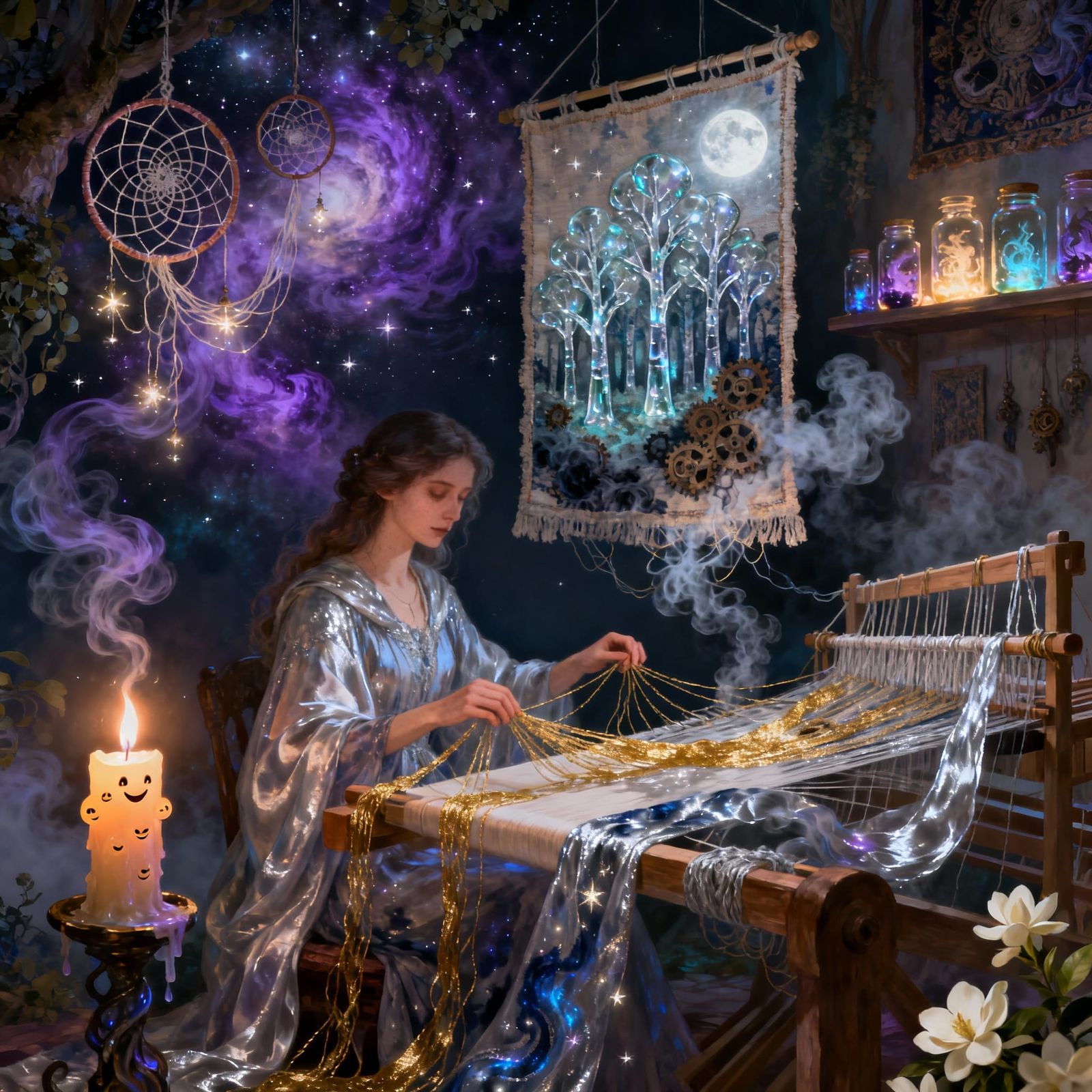 Dreamweaver Crafting Dreams of Glass Trees in Nebula Atelier