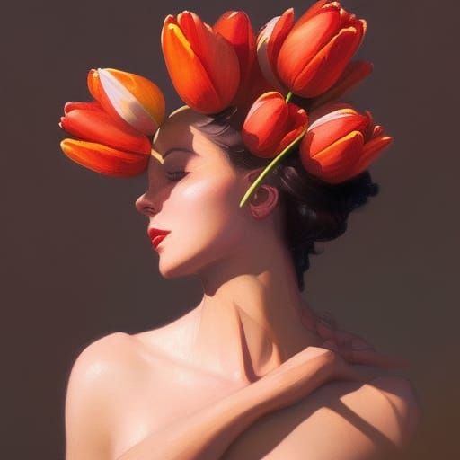 Sunset Tulips: Hyperdetailed Digital Art Portrait