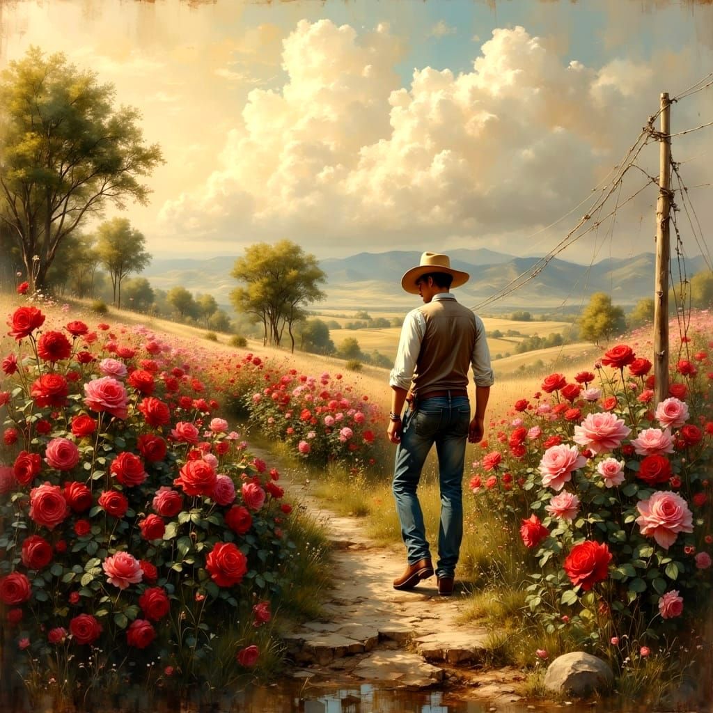 Cowboy Serenade in Enchanted Rose Garden