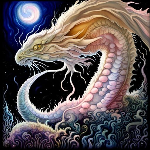 Iridescent Albino Dragon in Ethereal Inkflow Art Style