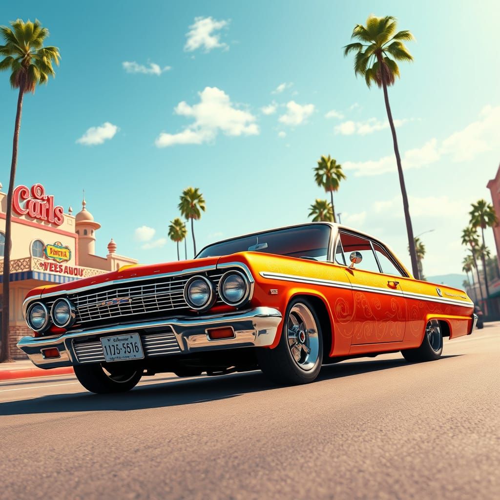 Vibrant Orange Lowrider Chevrolet Impala in Hyper-Realistic ...