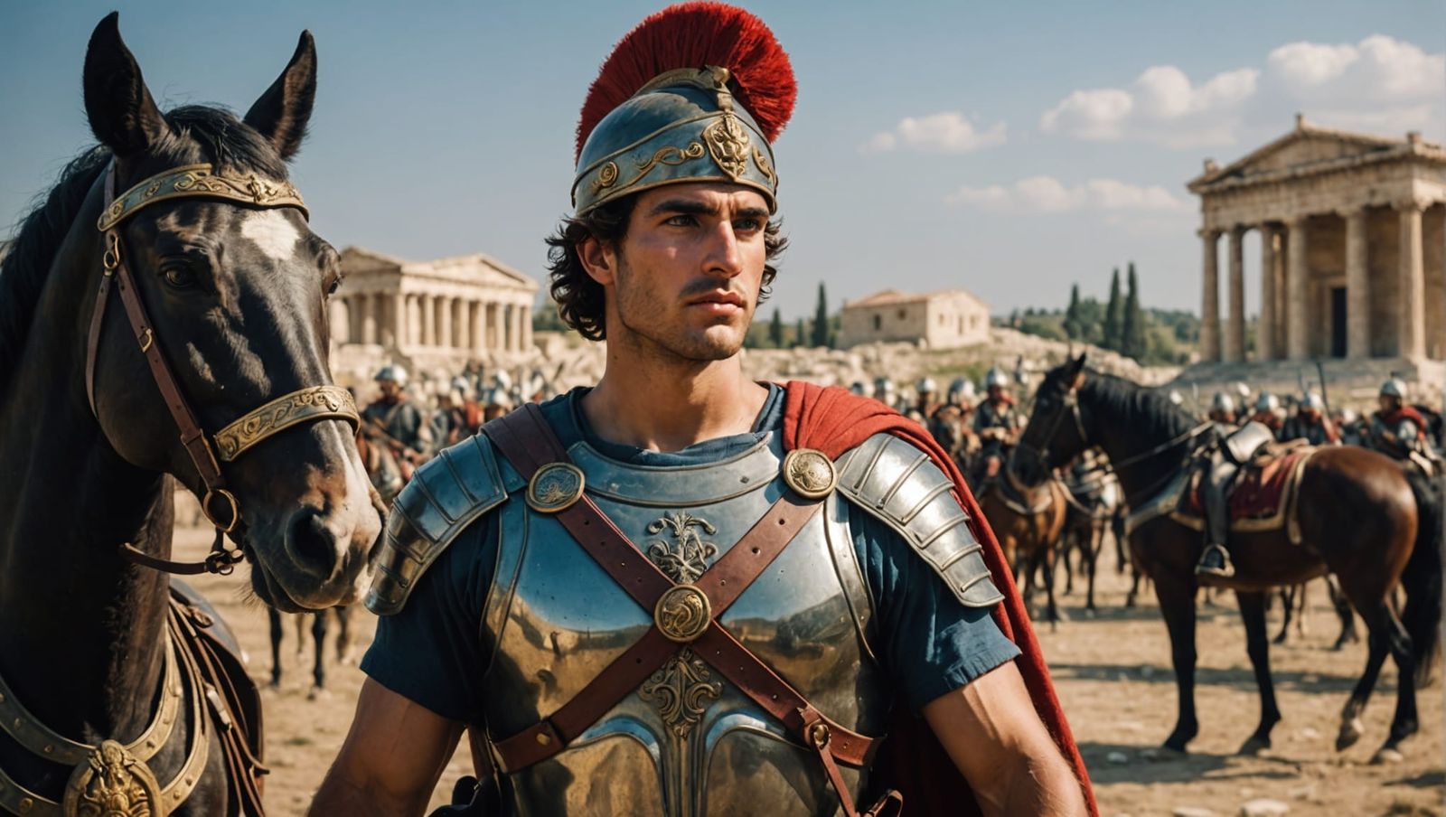 Young Greek Soldier with War Horses