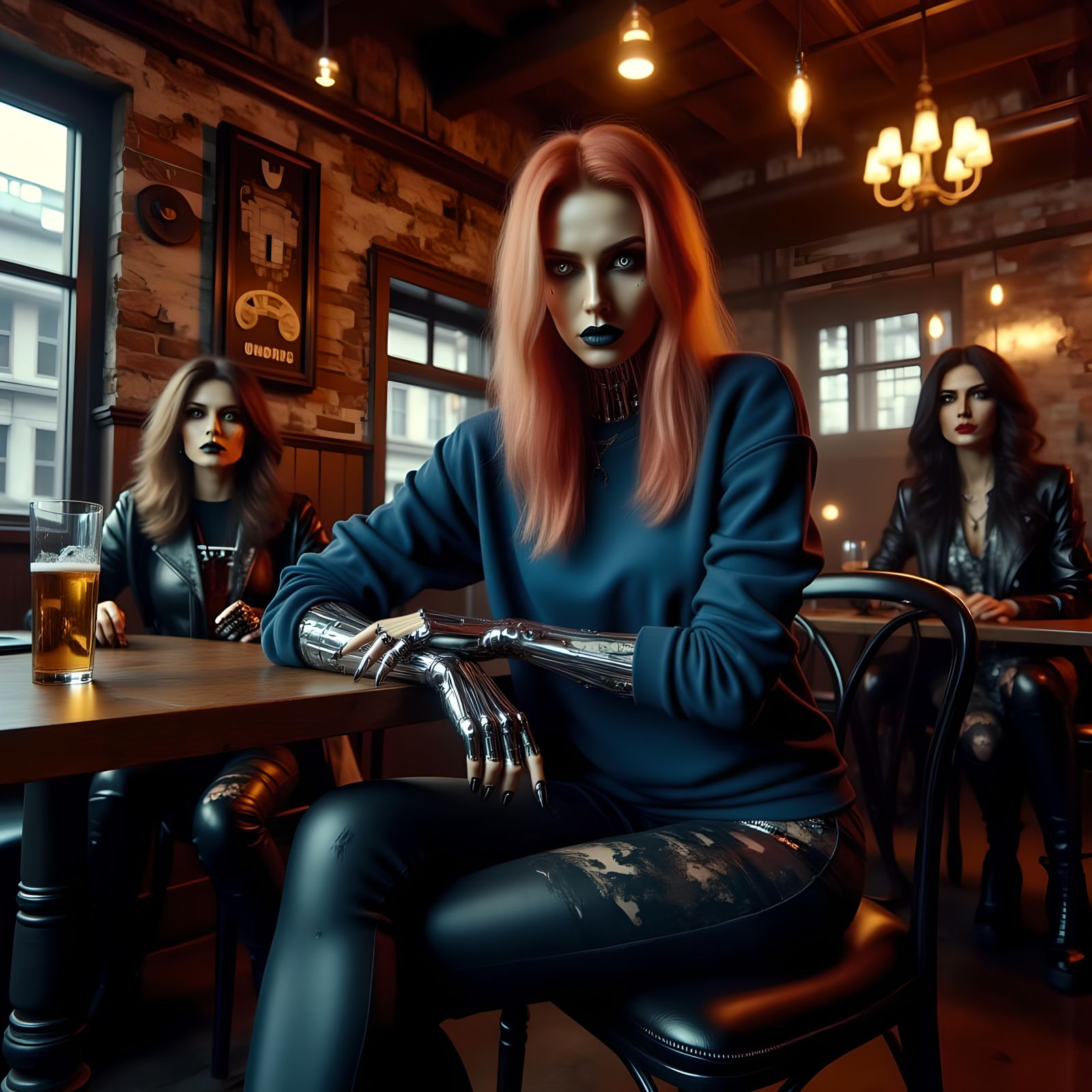 Friendly Lawyer in Pub Conversation, Cyberpunk Style