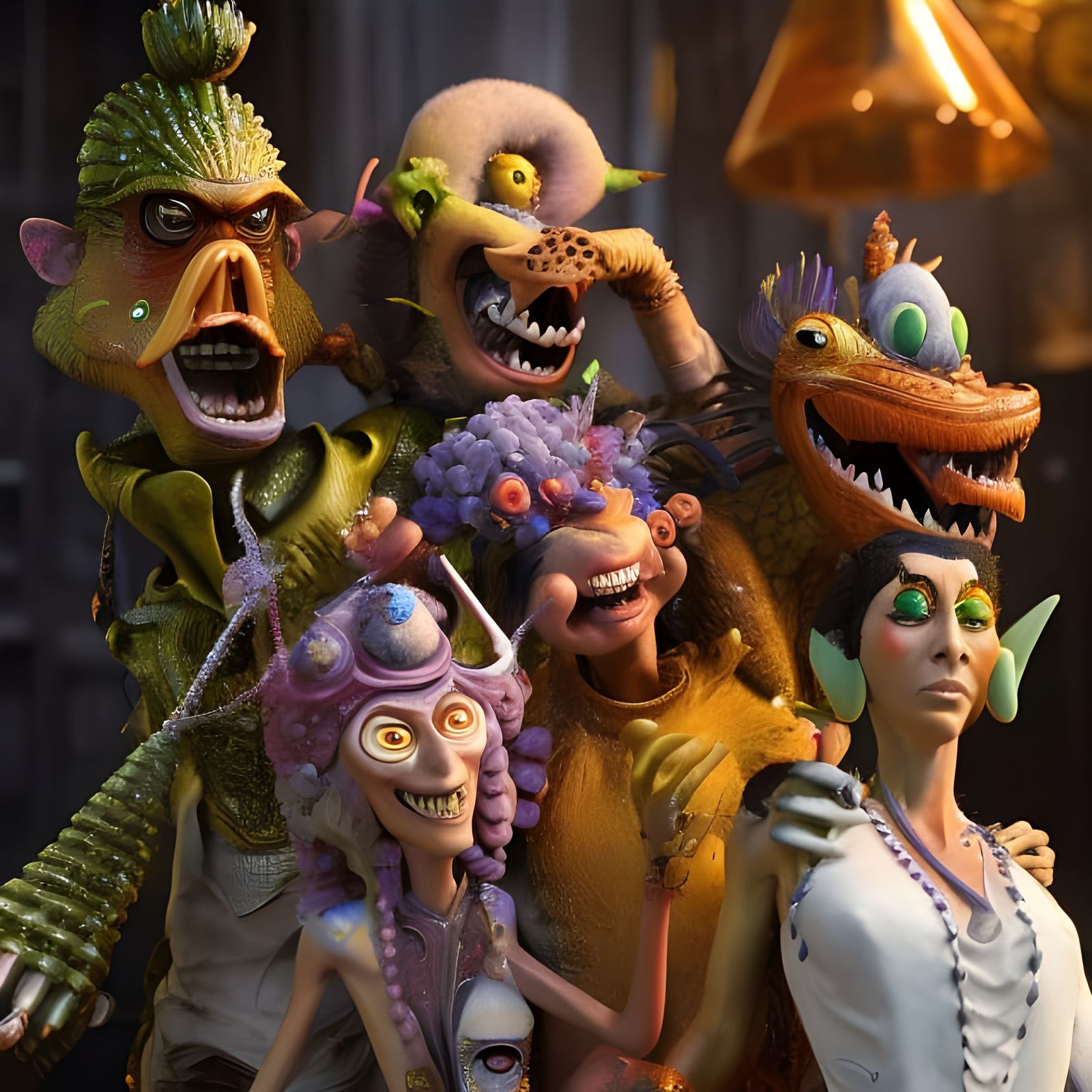 Bizarre Cartoon Band Image, Dark Surrealist Style