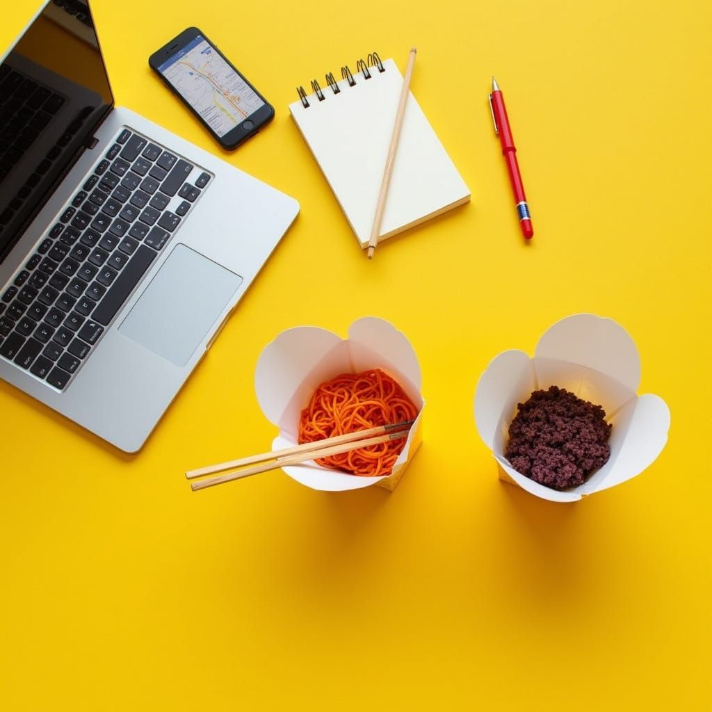 Purple Wok Co. Takeout Containers on Yellow Surface