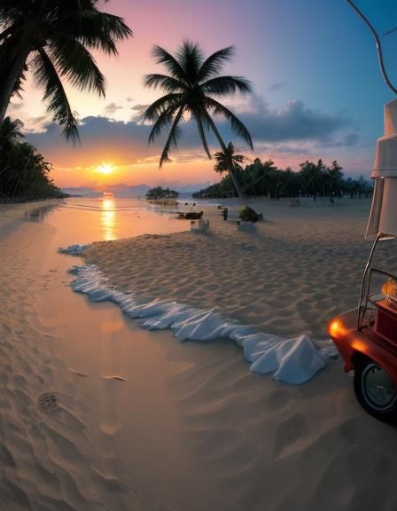 Tropical Beach Sunset with Palm Trees