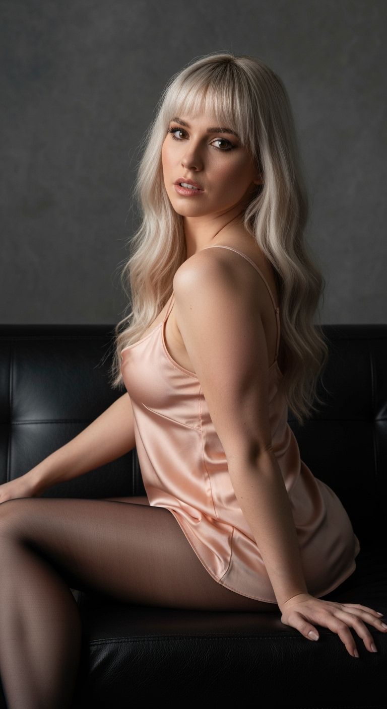 Blonde Woman Posing on Couch in Boudoir Photograph