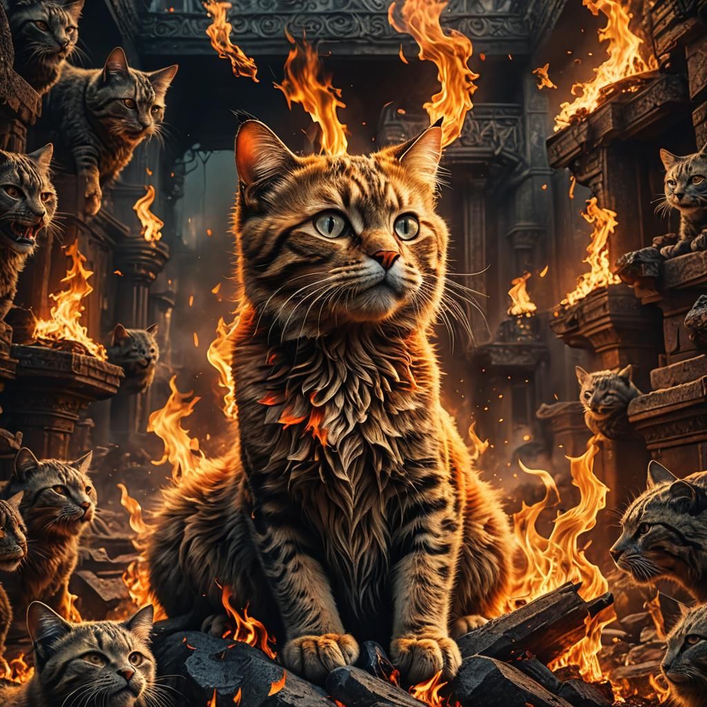 Hyperrealistic Fire Cat with Intricate Details