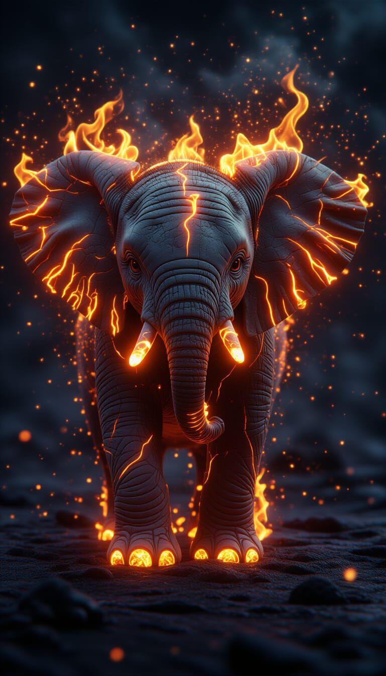 Fiery Baby Elephant in Elemental Fire Style