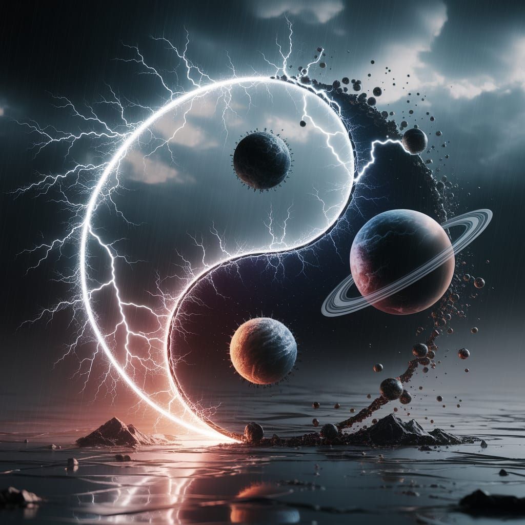 Epic Yin Yang Symbol Ignites in a Turbulent Stormy Sky