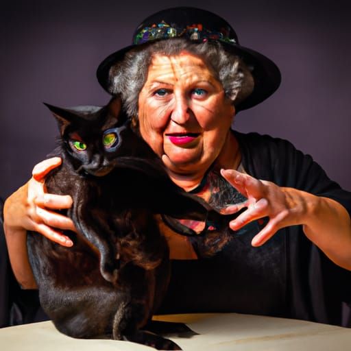 Festive Witch Dances with Cat: Professional Portrait