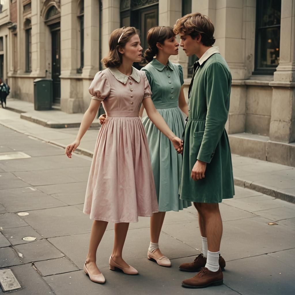 Girl Rejects Boy's Kiss in Velvet Dress: Film Still