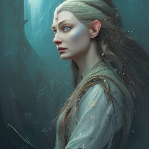 Hyperdetailed Portrait of Galadriel in Digital Art Style